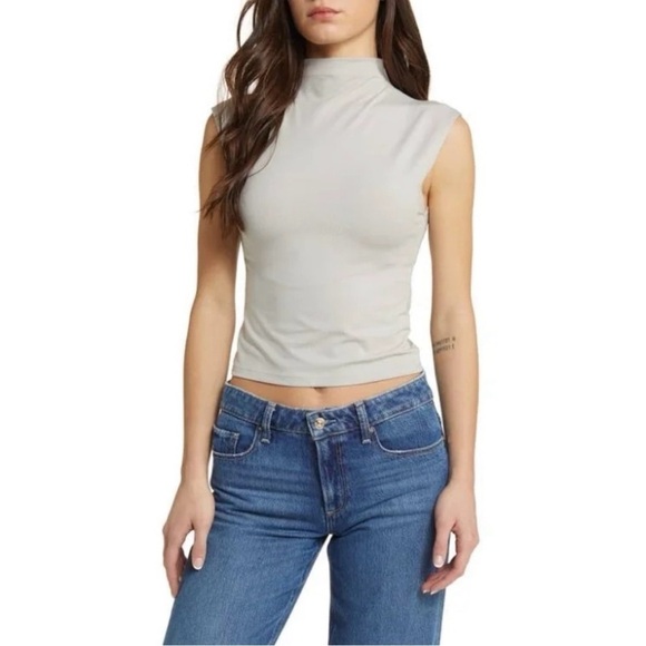 Madewell Top Funnelneck Cropped Muscle Tee Modal Blend Light Gray XXS - Picture 1 of 9